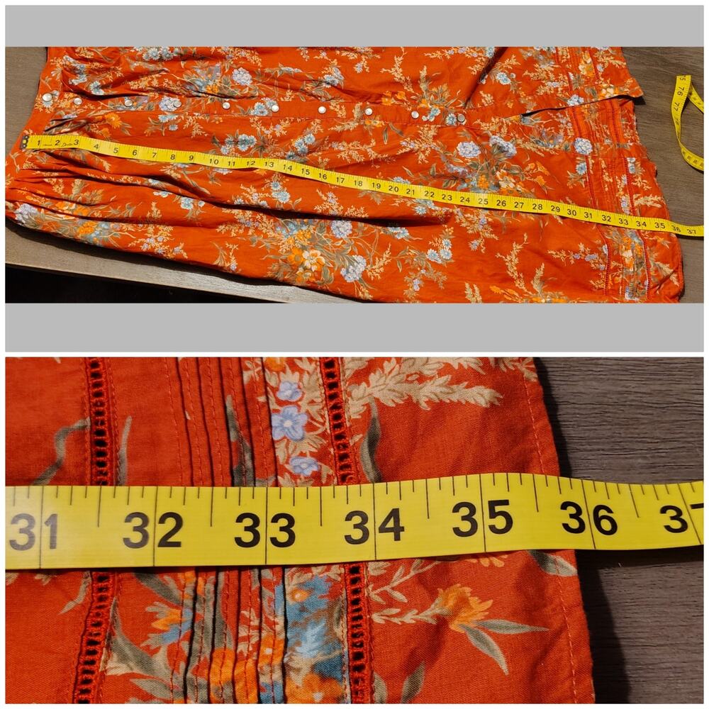 Ralph Lauren Red Floral Button Front FLAWED Midi Skirt 6 Cottagecore Prairie - Picture 8 of 14